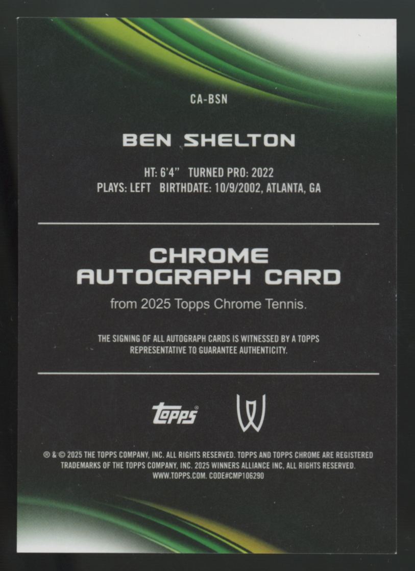 2025 Topps Chrome Ben Shelton Gold Refractor Auto /50 #CA-BSN