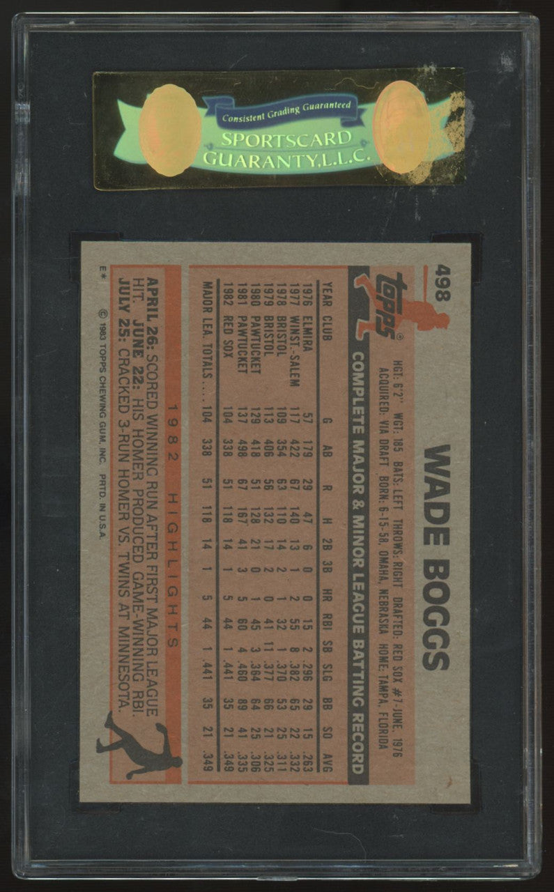 1983 Topps Wade Boggs RC #498 SGC 8