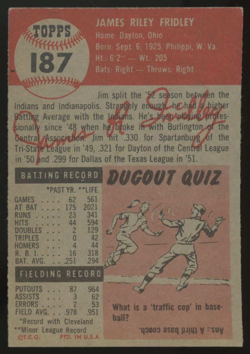 1953 Topps Jim Fridley #187 EX
