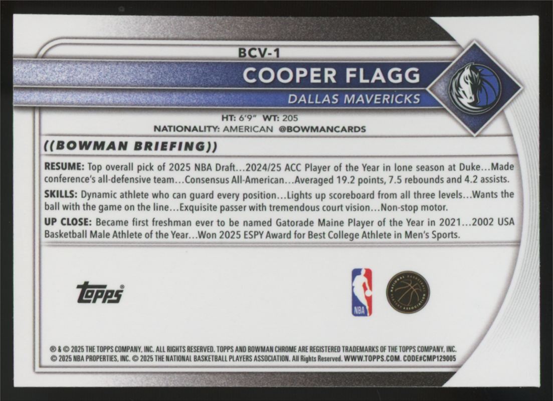 2025-26 Bowman Mega Cooper Flagg RC Chrome #BCV-1