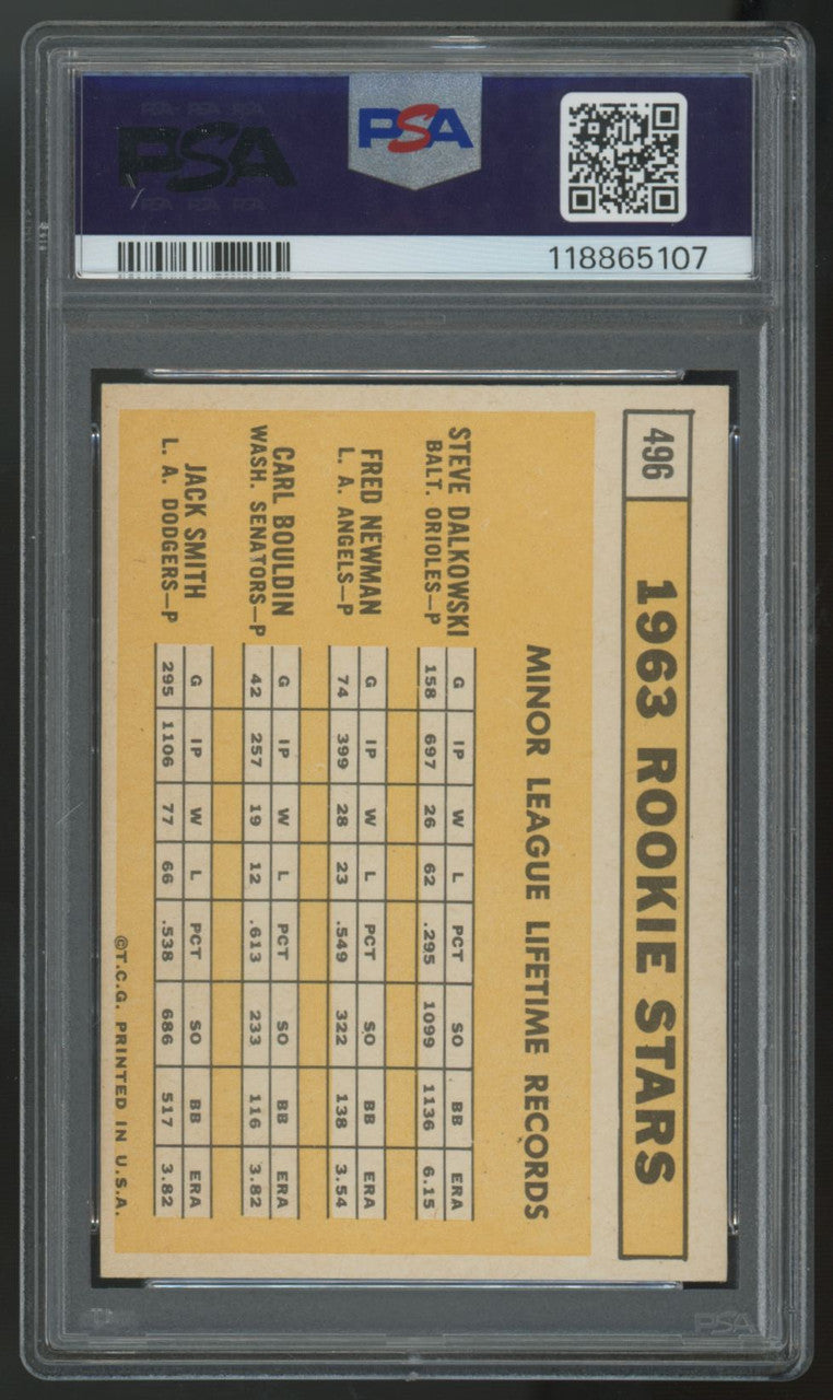 1963 Topps Dalkowski/Newman/Bouldin/Smith RC Rookie Stars #496 PSA 7 *107
