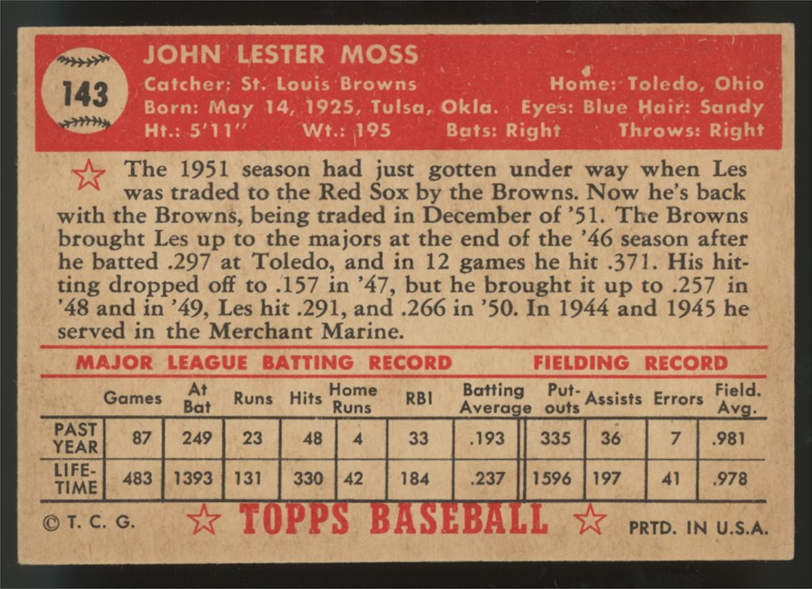 1952 Topps Les Moss #143 NM