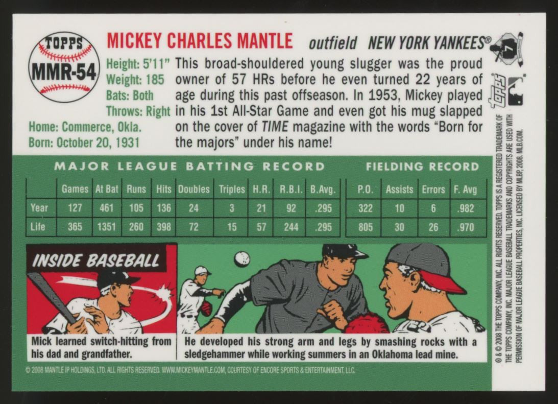 2008 Topps Chrome Mickey Mantle 1954 Gold Refractor #MMR-54