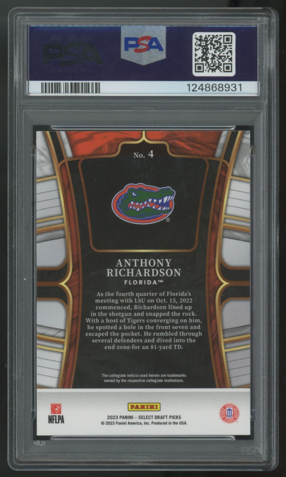 2023 Panini Select Draft Anthony Richardson RC Blue #4 PSA 10