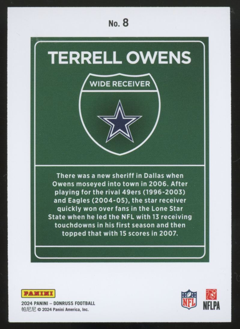 2024 Panini Donruss Terrell Owens Downtown SSP #8 "A"