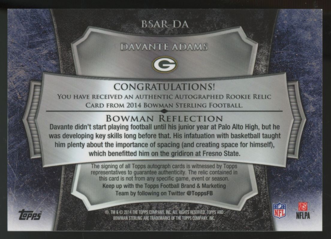 2014 Bowman Sterling Davante Adams RC Patch Auto RPA #BSAR-DA