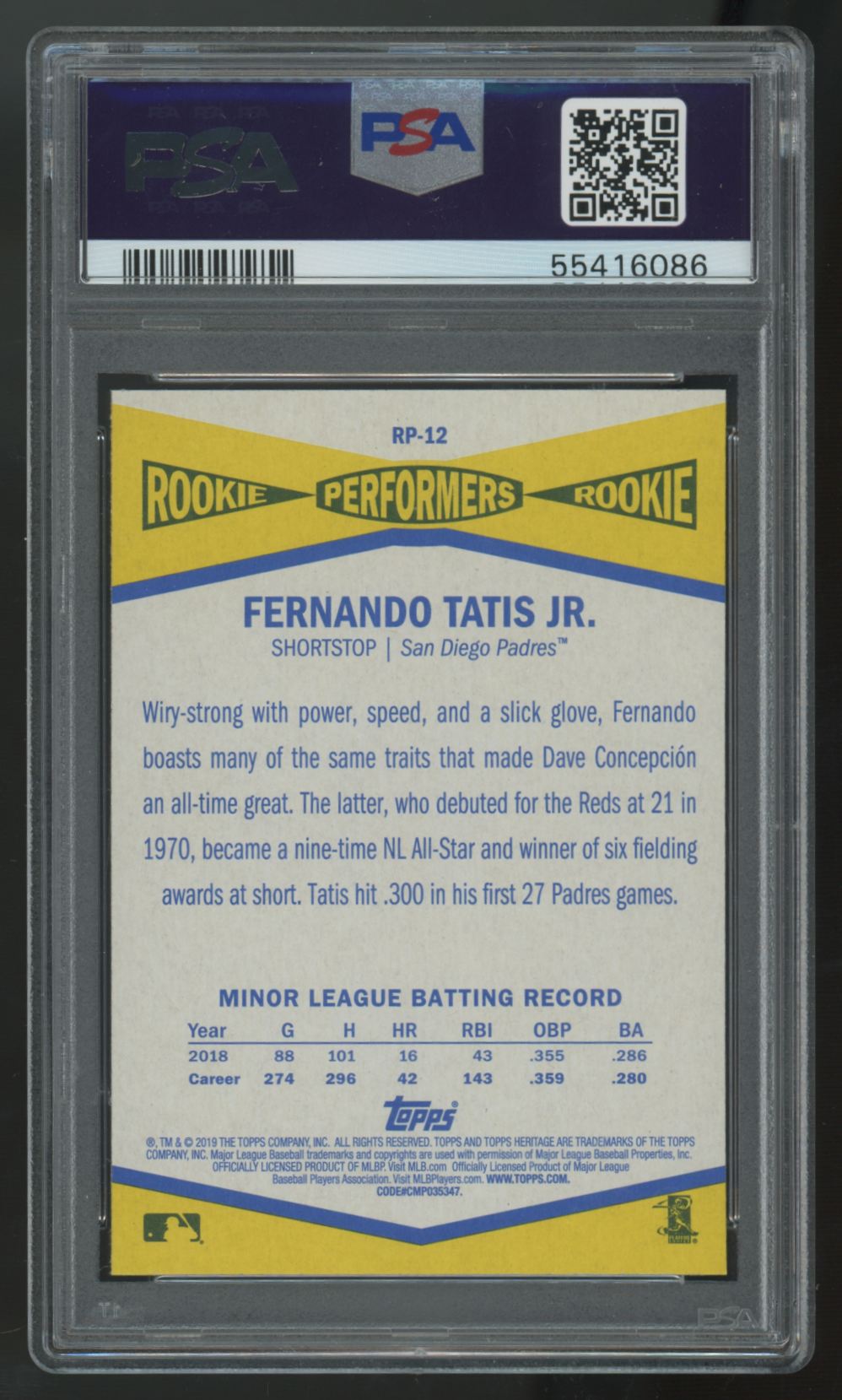 2019 Topps Heritage Fernando Tatis Jr. RC Performers #RP-12 PSA 10
