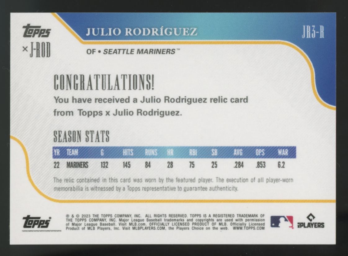 2023 Topps X Julio Rodriguez J-Rod Blue Foil Patch /44 #JR3-R