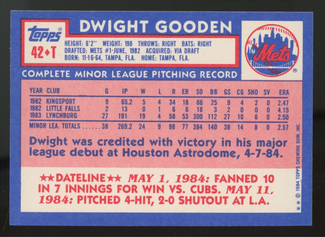 1984 Topps Tiffany Baseball Traded Series Complete Set Gooden RC