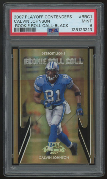 2007 Playoff Contenders Calvin Johnson RC Rookie Roll Call Black /100 PSA 9