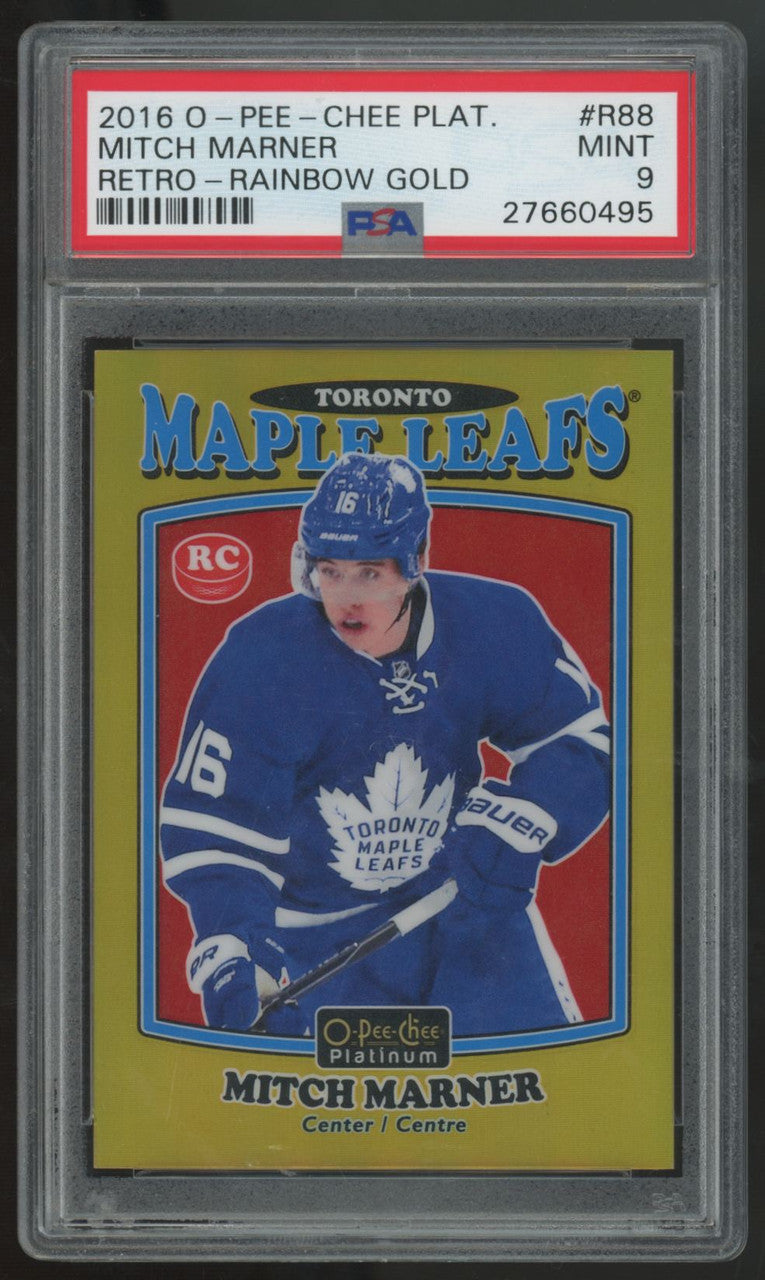 2016-17 O-Pee-Chee Platinum Mitch Marner RC Retro Rainbow Gold /149 #R-88 PSA 9