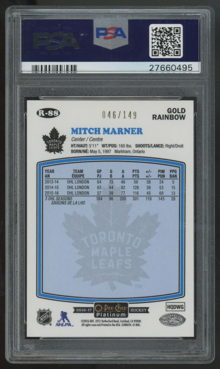 2016-17 O-Pee-Chee Platinum Mitch Marner RC Retro Rainbow Gold /149 #R-88 PSA 9
