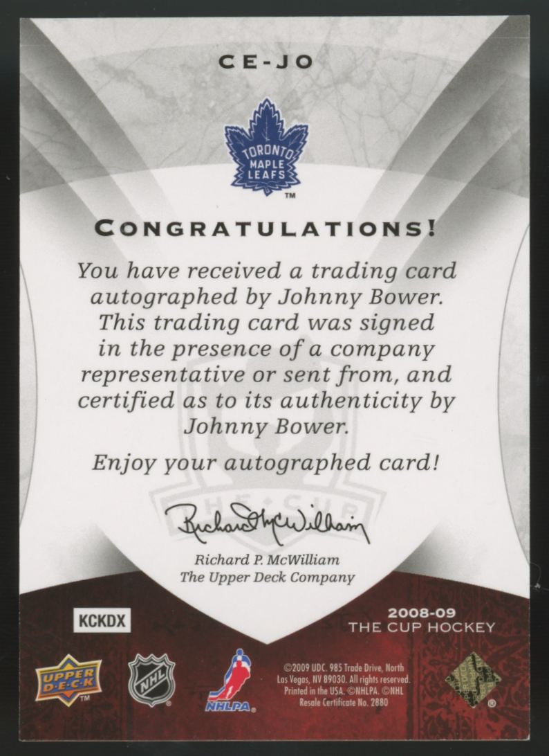 2008-09 Upper Deck The Cup Johnny Bower Enshrinements Auto /50 #CE-JO
