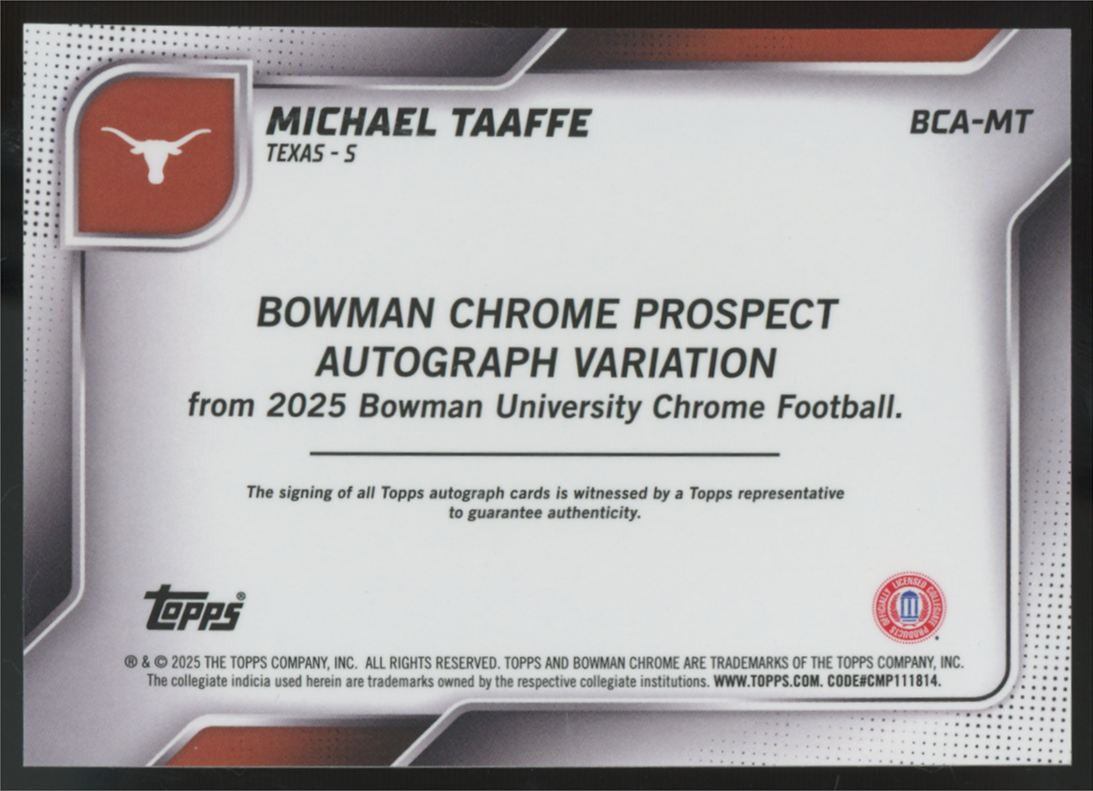 2025 Bowman Chrome U Michael Taaffe Prospect Blue Mini-Diamond Auto /150 #BCA-MT