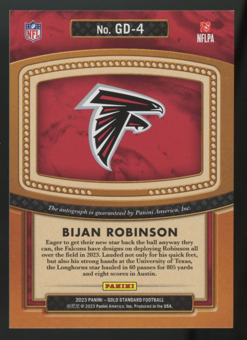 2023 Panini Gold Standard Bijan Robinson RC Golden Debuts Auto /49 #GD-4