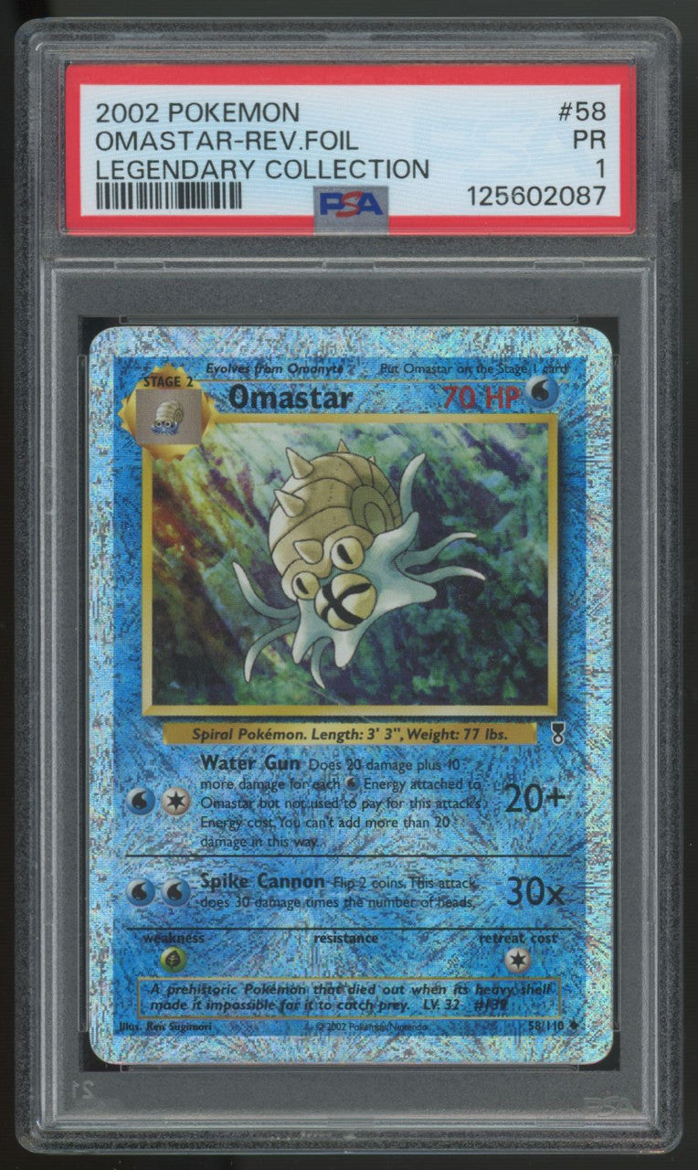 2002 Pokemon Omastar Legendary Collection Reverse Holo #58 PSA 1