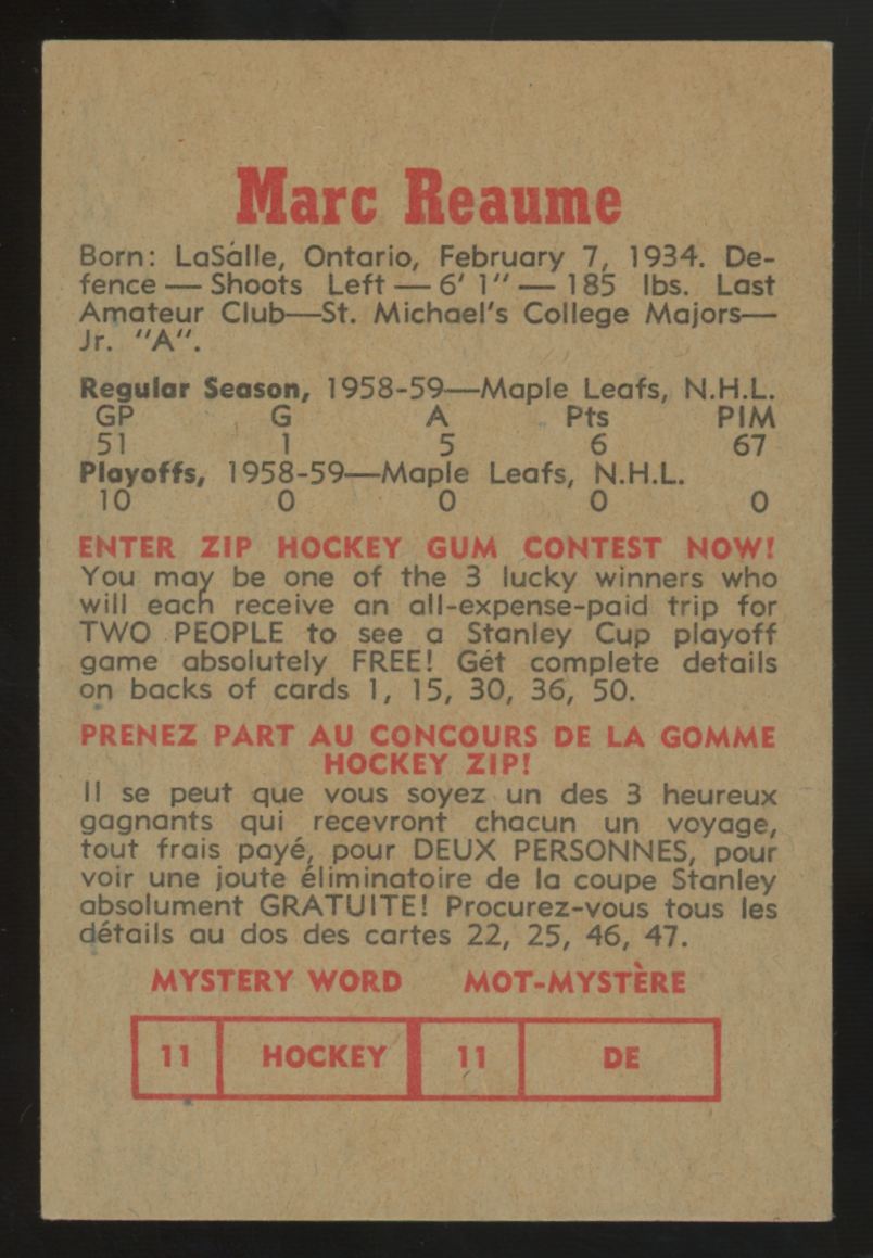 1959-60 Parkhurst Marc Reaume #11 EX