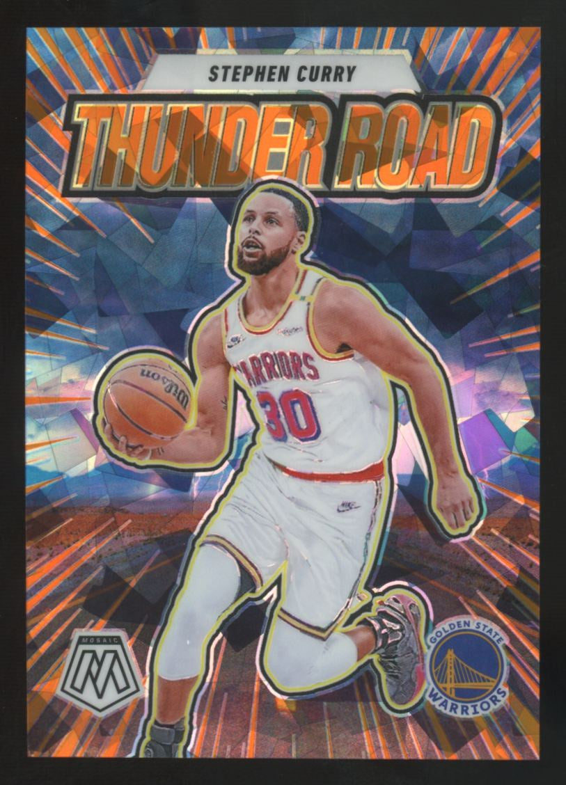 2024-25 Panini Mosaic Stephen Curry Orange Ice Thunder Road /49 #5
