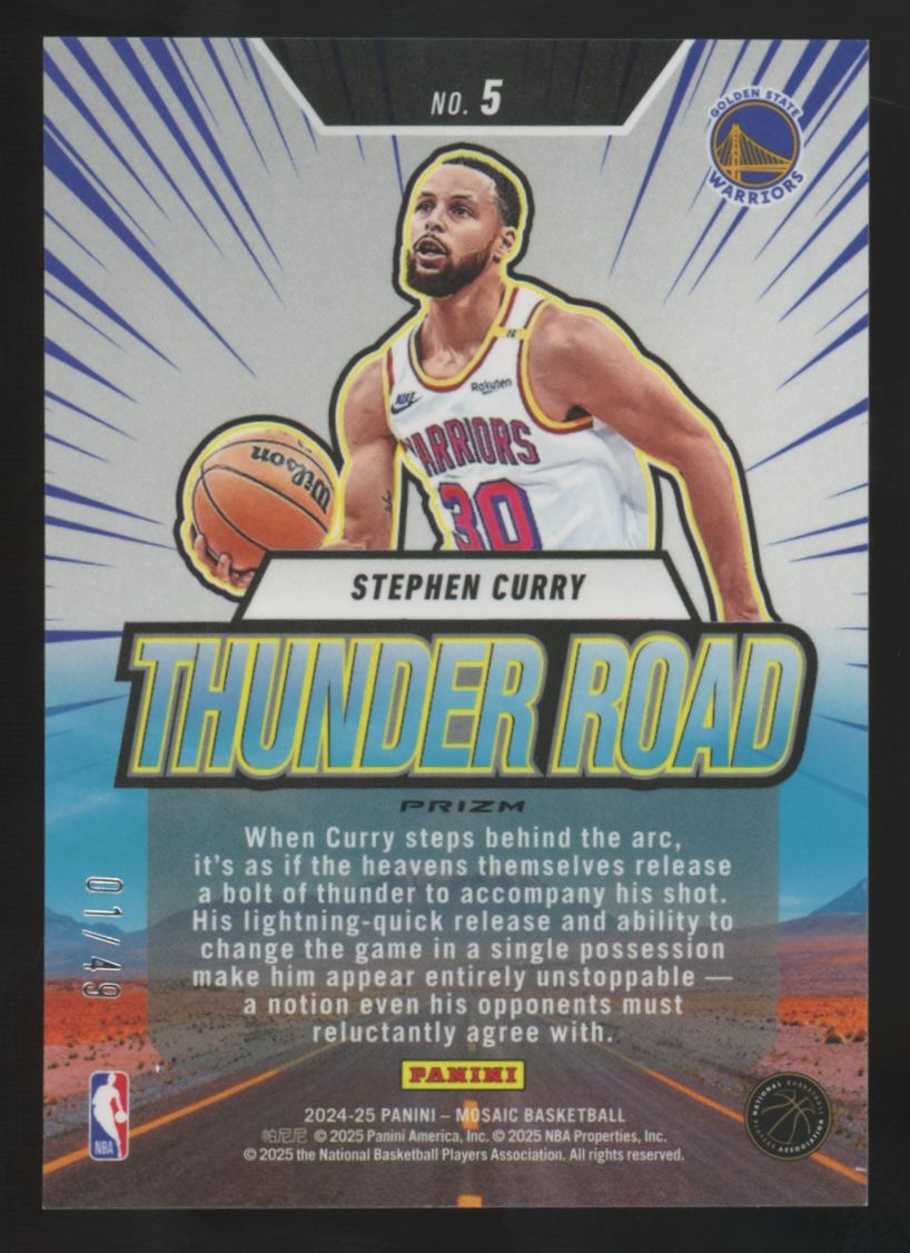 2024-25 Panini Mosaic Stephen Curry Orange Ice Thunder Road /49 #5