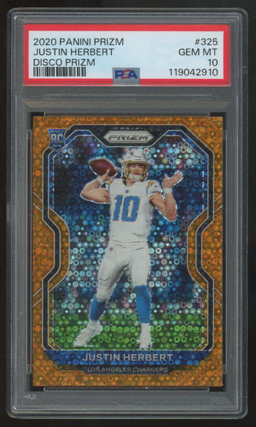 2020 Panini Prizm Justin Herbert RC Orange Disco #325 PSA 10