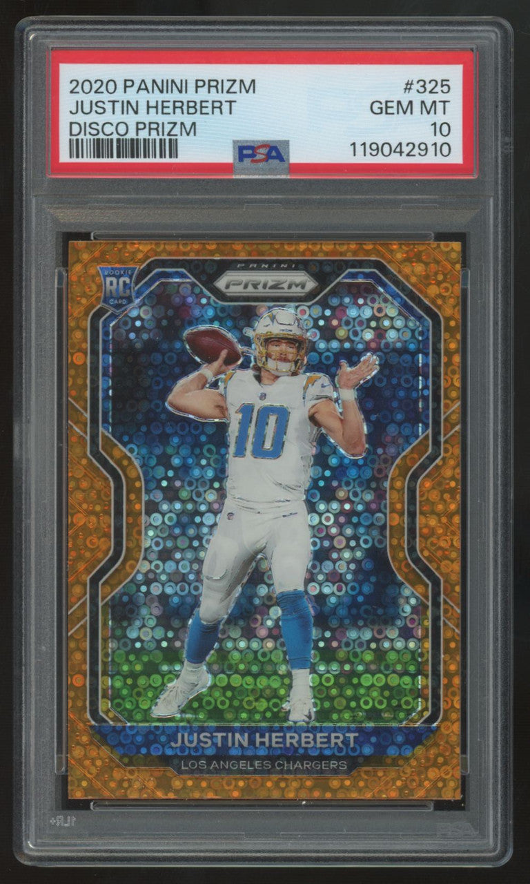 2020 Panini Prizm Justin Herbert RC Orange Disco #325 PSA 10