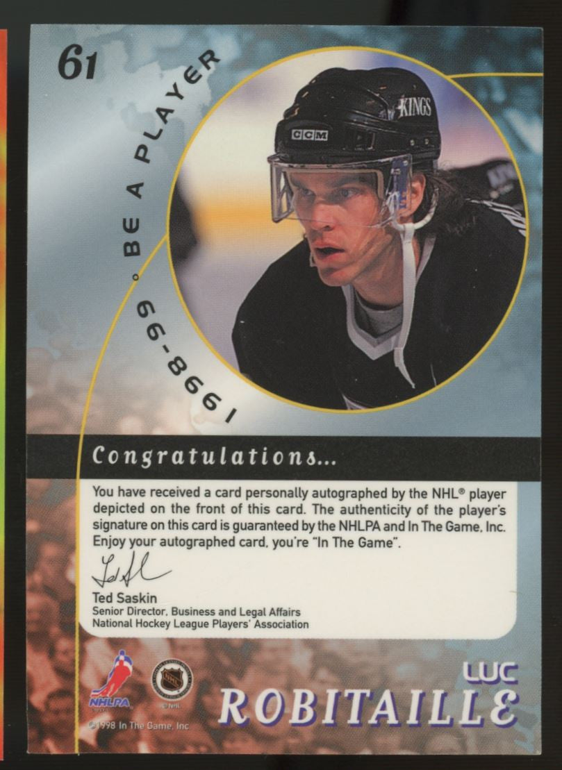 1998-99 ITG Be A Player Luc Robitaille Auto #61 "B"