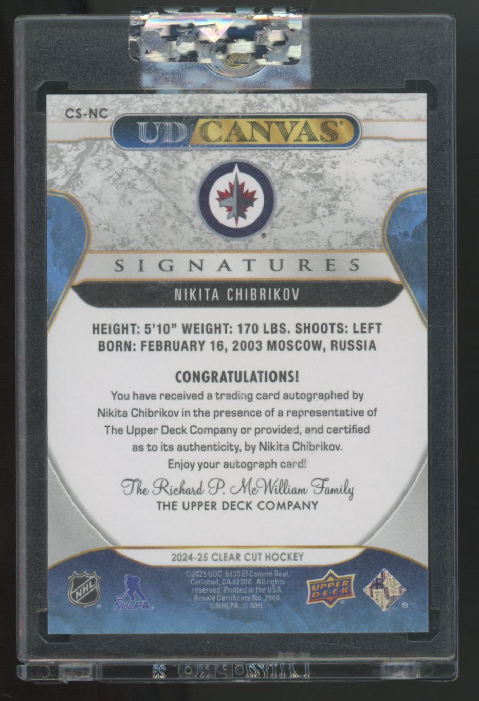 2024-25 Upper Deck Clear Cut Nikita Chibrikov Canvas Red Ink Auto /90 #CS-NC