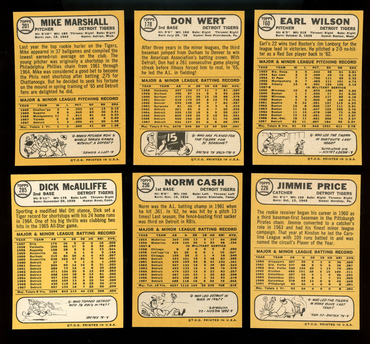 1968 Topps Detroit Tigers Team Set (28) NM/MT Condition