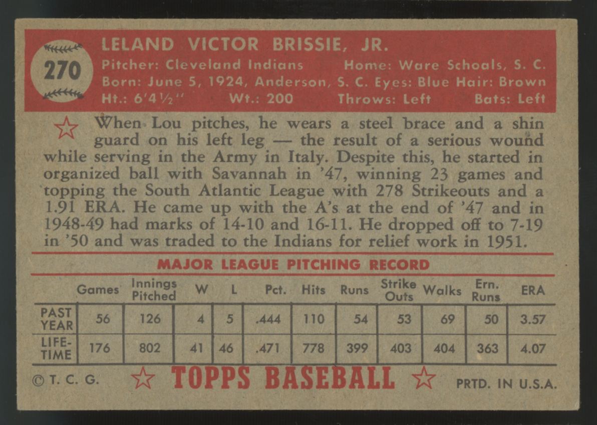 1952 Topps Lou Brissie #270 EX