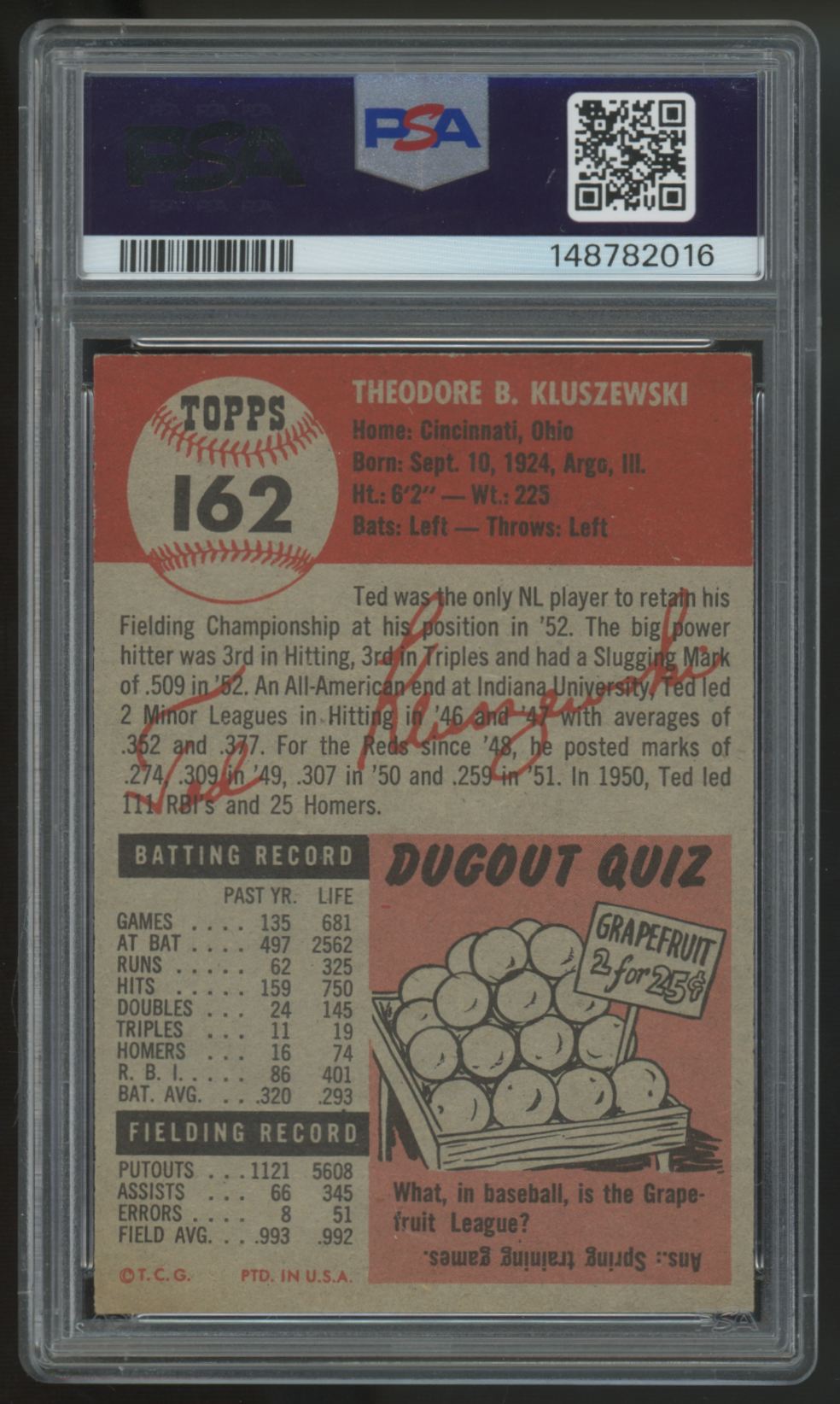1953 Topps Ted Kluszewski #162 PSA 6