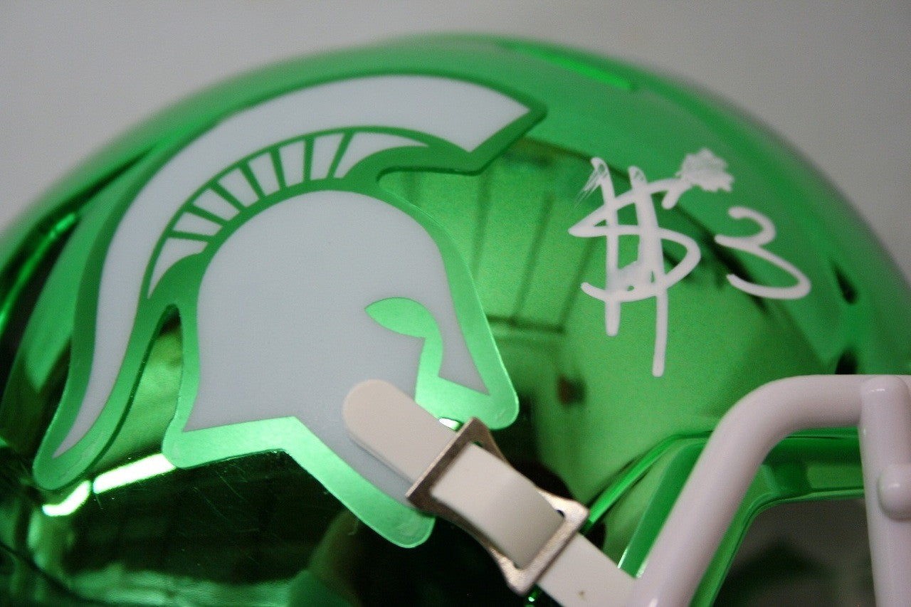 LJ Scott Autographed Chrome Mini Helmet MSU Michigan State Spartans Signed w/COA
