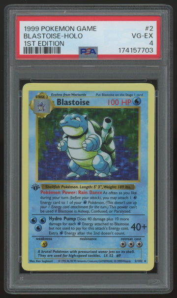 1999 Pokemon Blastoise 1st Edition Base Set Holo #2 PSA 4