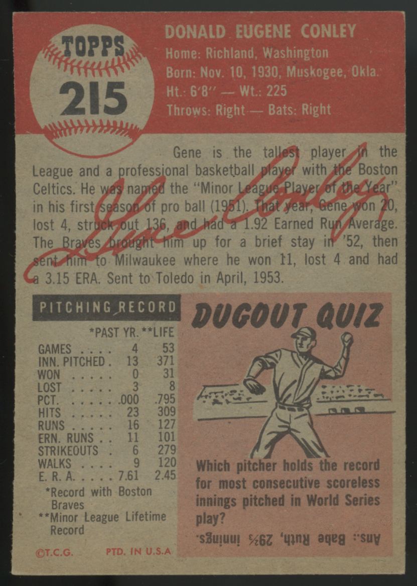 1953 Topps Gene Conley #215 EX/MT
