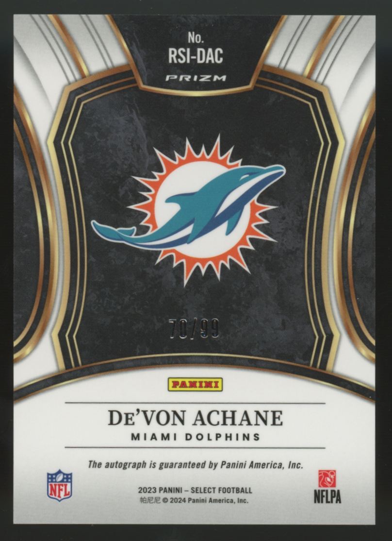 2023 Select De'Von Achane RC Blue Prizm Auto /99 #RSI-DAC