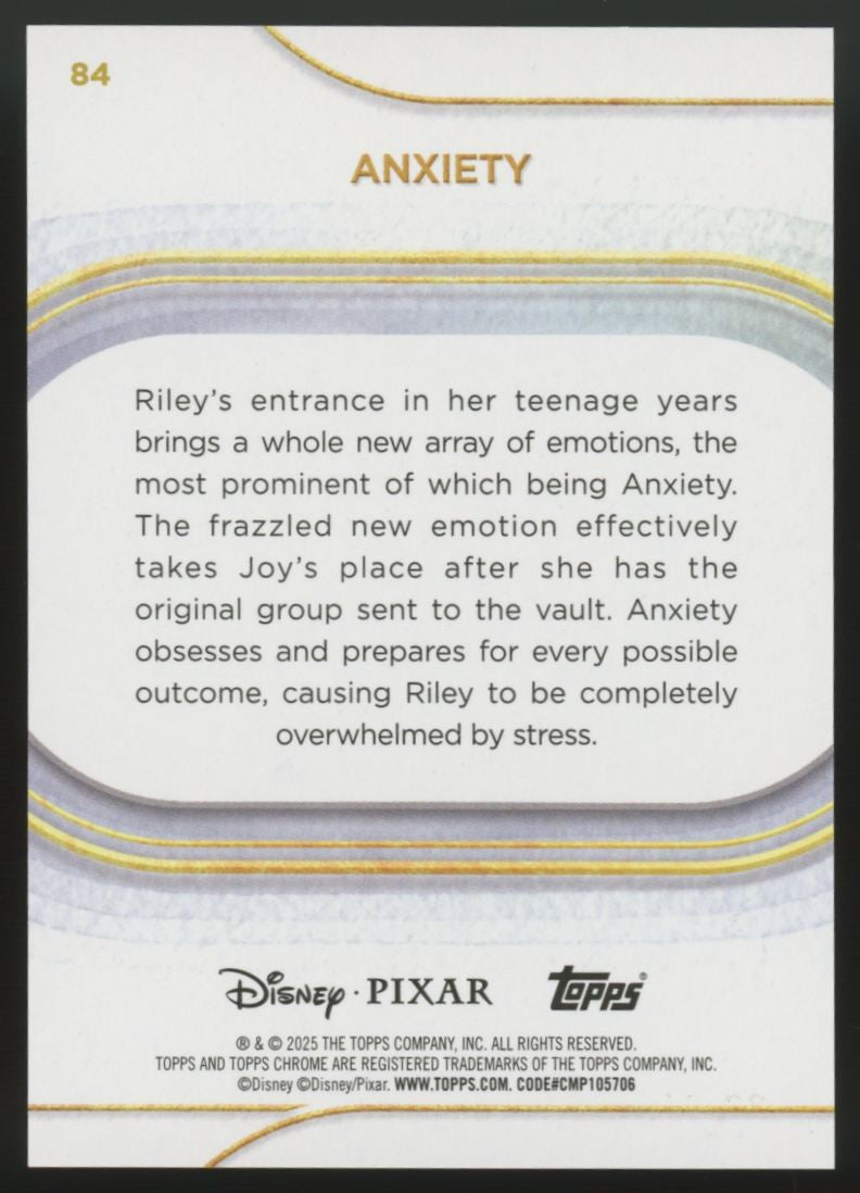 2025 Topps Chrome Disney Sapphire Anxiety Orange Refractor /25 #84