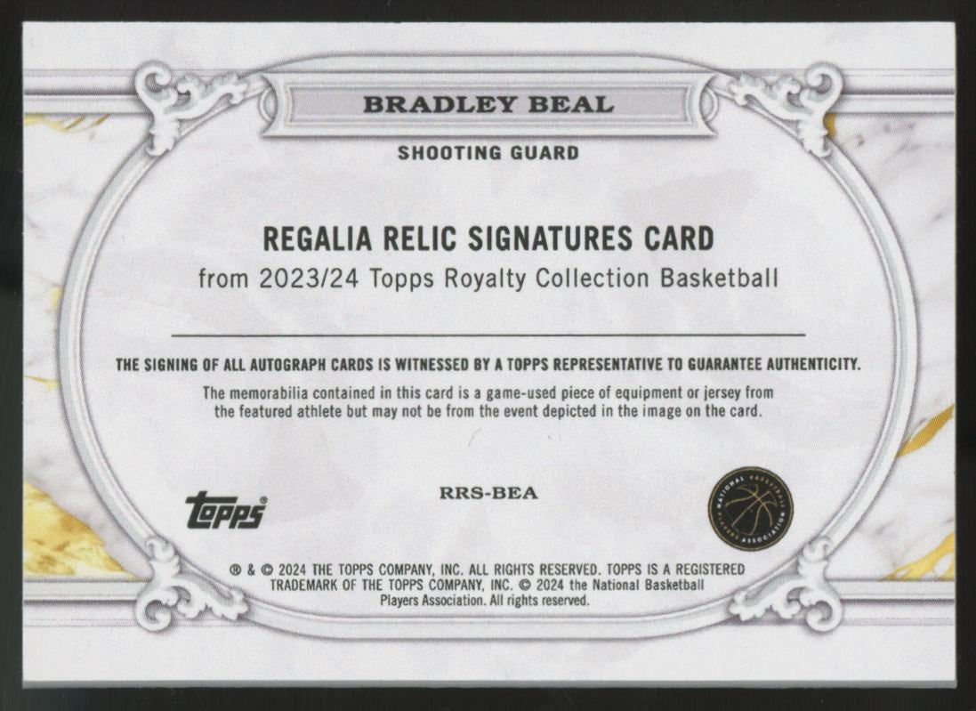 2023/24 Topps Royalty Bradley Beal Regalia Patch Auto /15 #RRS-BEA