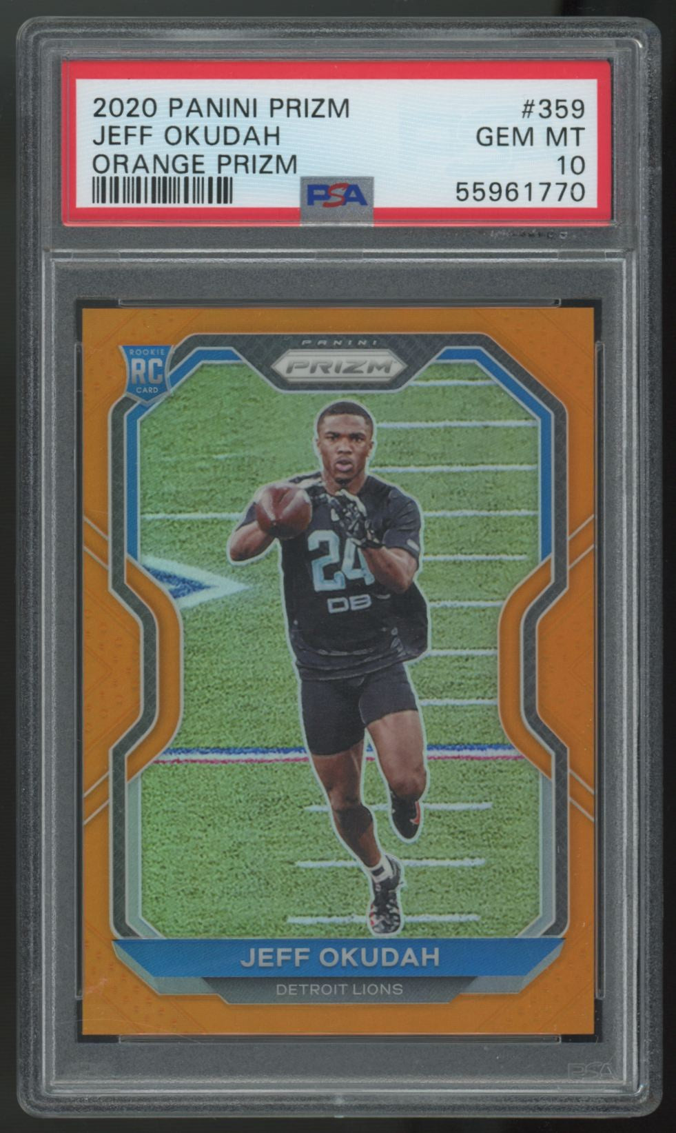 2020 Panini Prizm Jeff Okudah RC Orange /249 #359 PSA 10