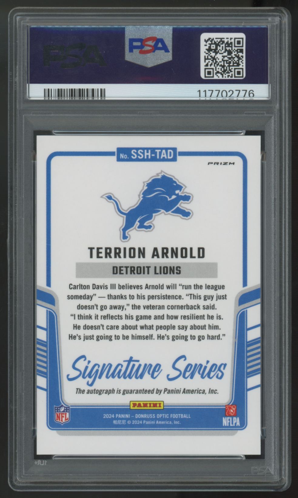 2024 Donruss Optic Terrion Arnold RC Signature Series Auto #SSH-TAD PSA 10
