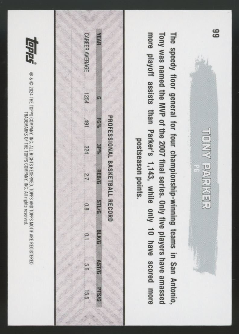 2023-24 Topps Motif Tony Parker Gallery Certification /25 #99