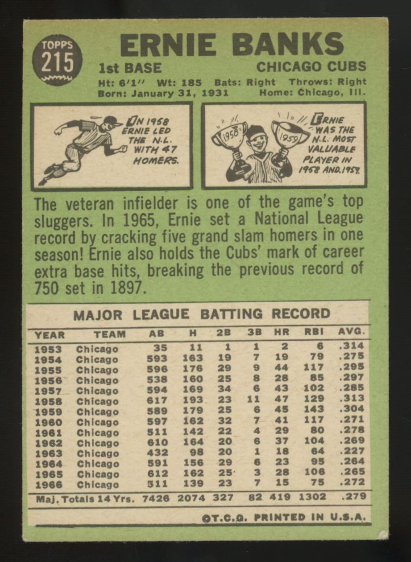 1967 Topps Ernie Banks #215 VG/EX-EX