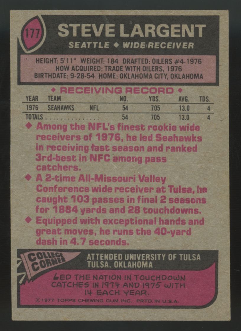 1977 Topps Steve Largent RC #177 EX "A"