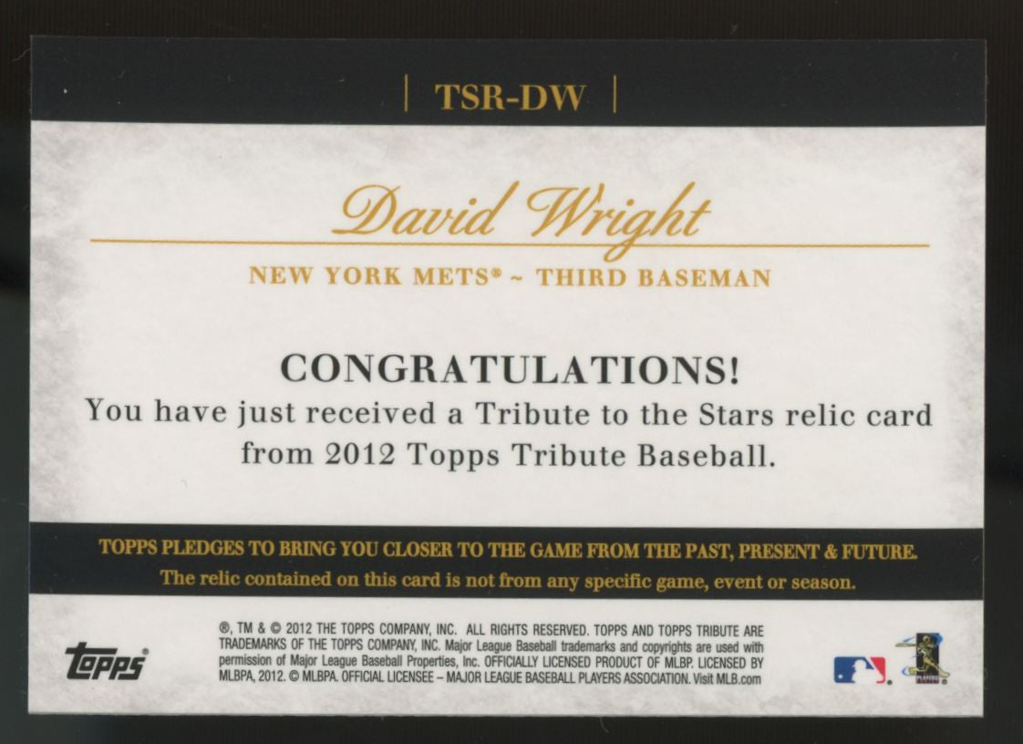 2012 Topps Tribute David Wright Blue Tribute To The Stars Patch /50 #TSR-DW