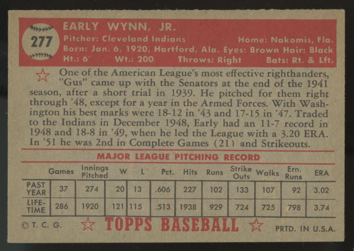 1952 Topps Early Wynn #277 EX