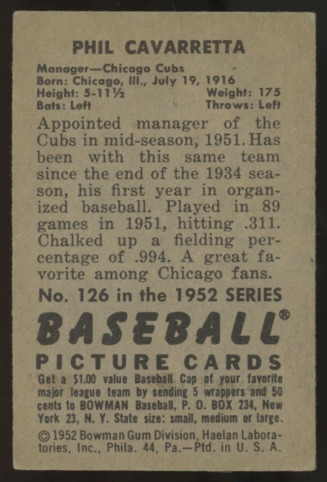 1952 Bowman Phil Cavarretta #126 EX