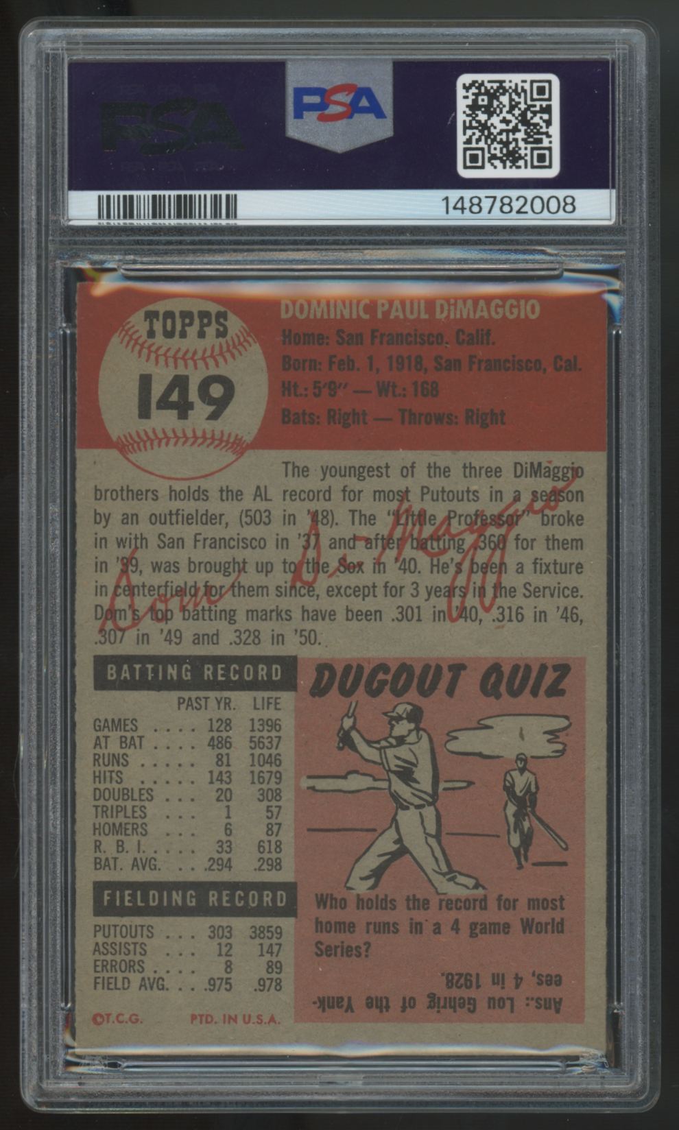 1953 Topps Dom DiMaggio #149 PSA 4