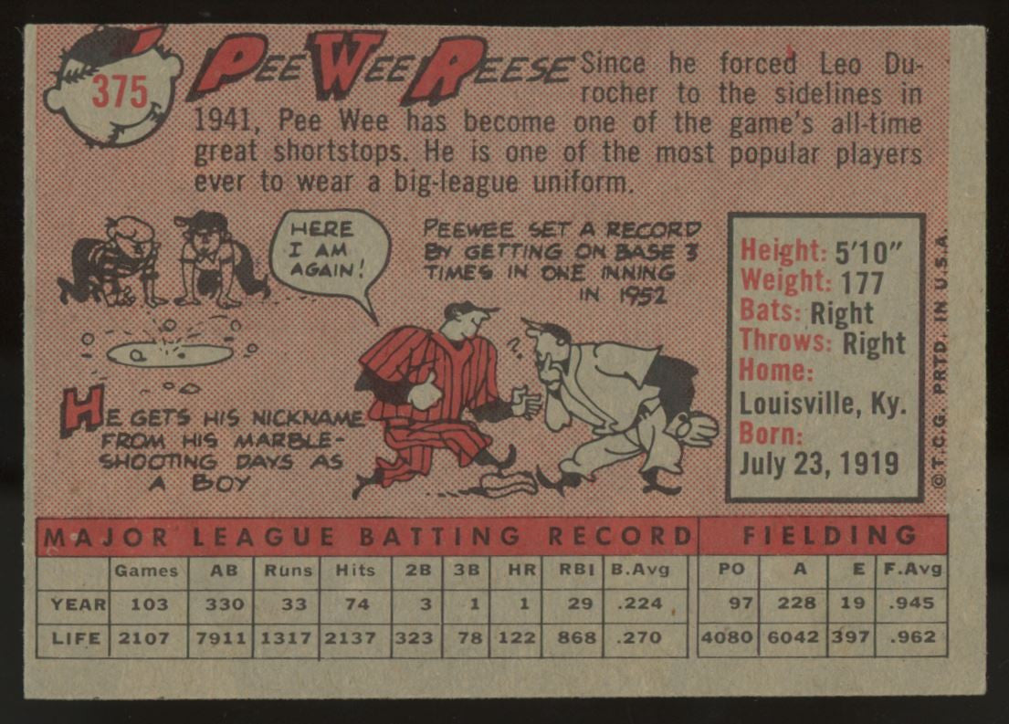 1958 Topps Pee Wee Reese #375 EX+