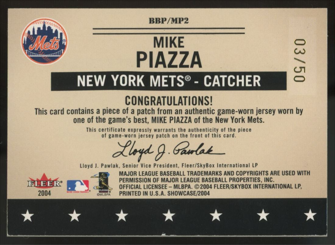2004 Fleer Showcase Mike Piazza Baseball's Best Gold Patch /50 #BBP/MP2