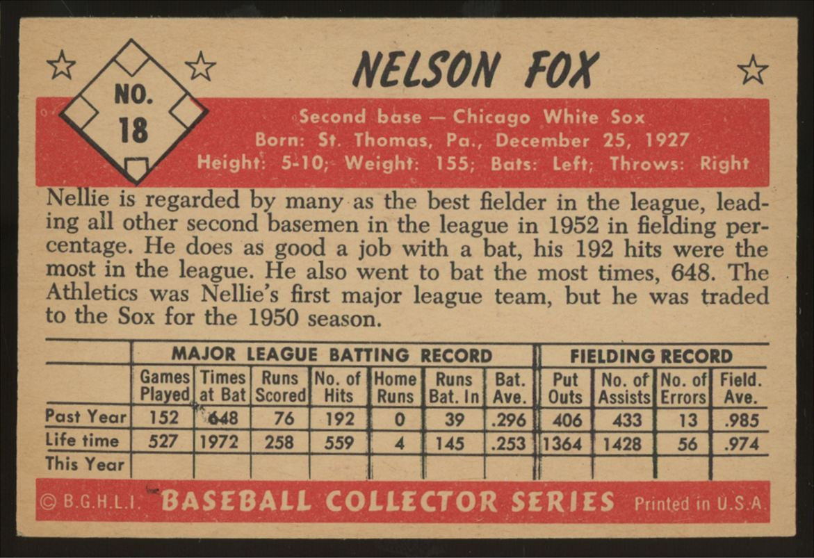 1953 Bowman Color Nelson Fox #18 EX