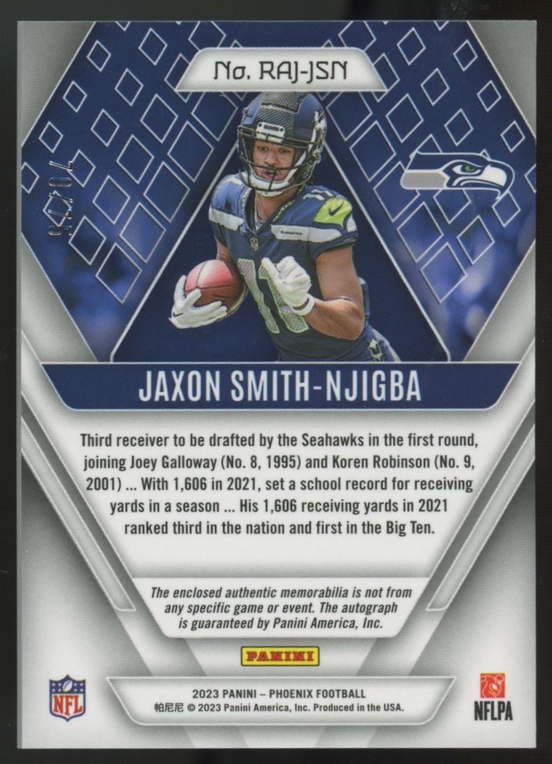 2023 Panini Phoenix Jaxon Smith-Njigba RC Yellow Prime Patch Auto RPA /75