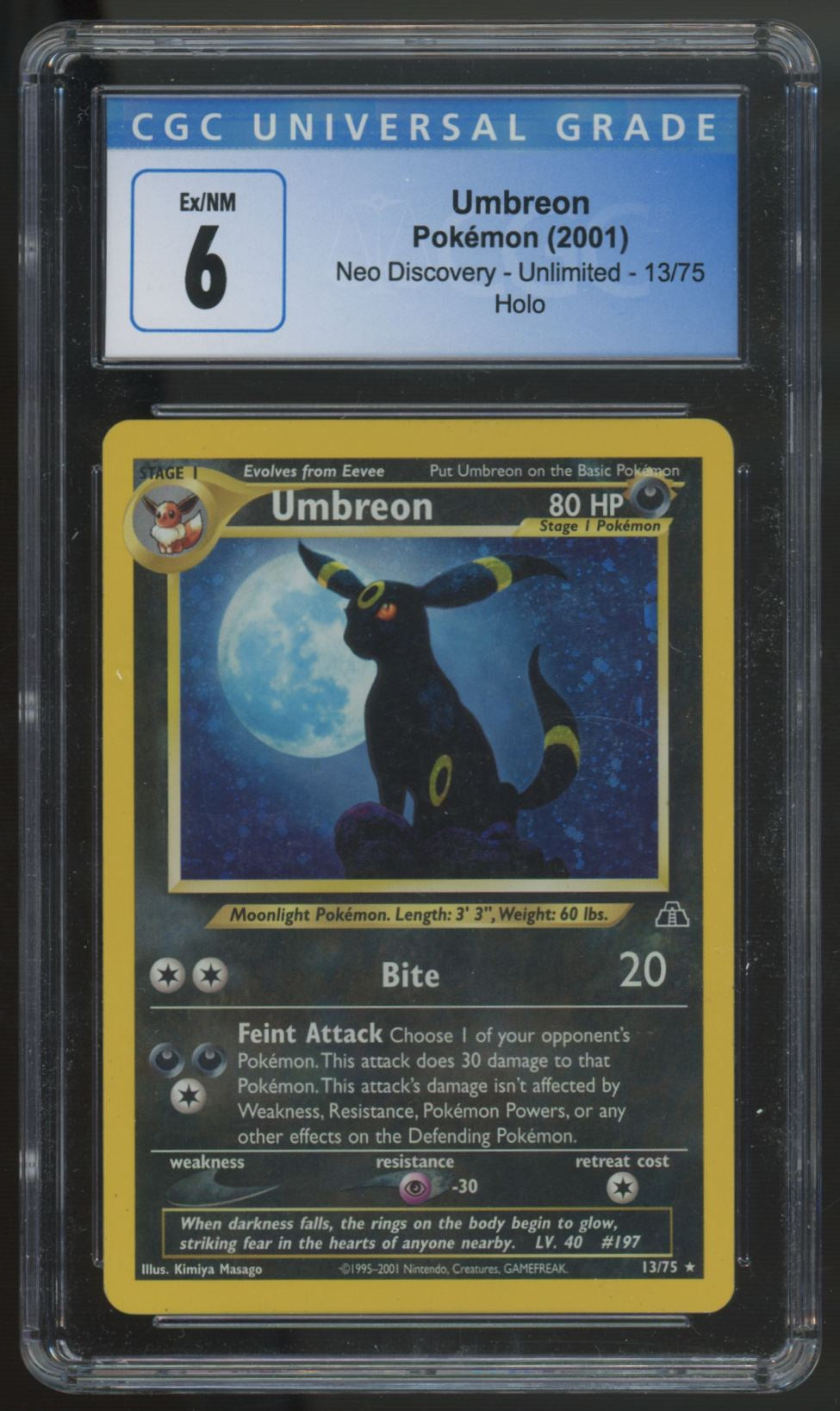 2001 Pokemon Umbreon Neo Discovery Holo #13 CGC 6